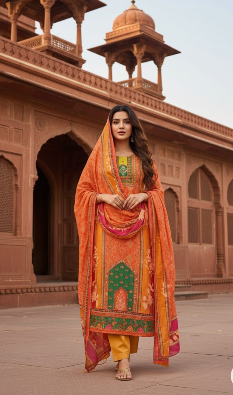 Fashion Collection Chinon Silk Fabric Kurta Style Suit, 3 Pc Set.