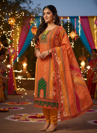 Fashion Collection Chinon Silk Fabric Kurta Style Suit, 3 Pc Set.