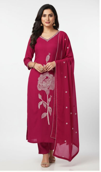 Premium Cotton Suits with Detailing works, Embroidery work detail on yoke, 3 Pc. Set