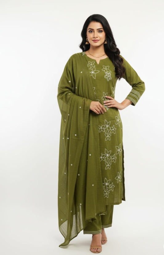 Premium Cotton Fabric Embroidery Work all over ,Pant with Embroidery Border.