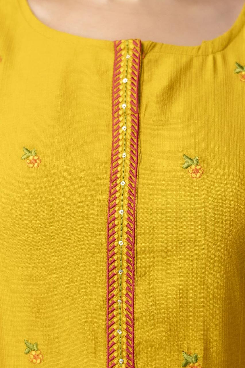 Mustard Yellow Straight-Cut Suit with Subtle Embroidery
