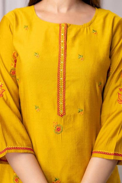 Mustard Yellow Straight-Cut Suit with Subtle Embroidery