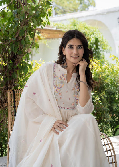 Elegant Off-White Anarkali Suit with Delicate Pastel Embroidery