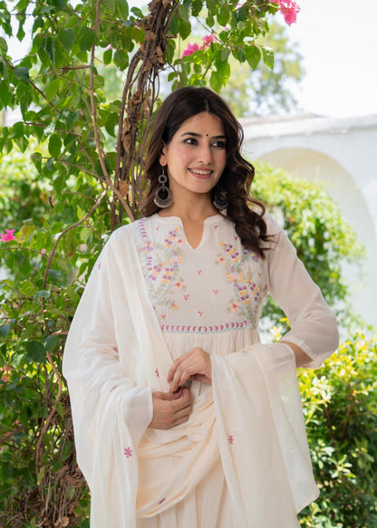 Elegant Off-White Anarkali Suit with Delicate Pastel Embroidery