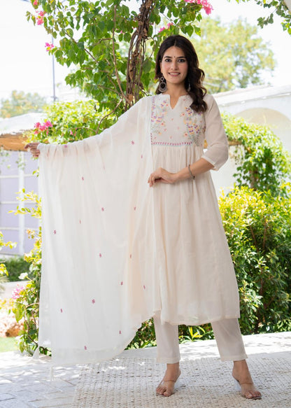 Elegant Off-White Anarkali Suit with Delicate Pastel Embroidery