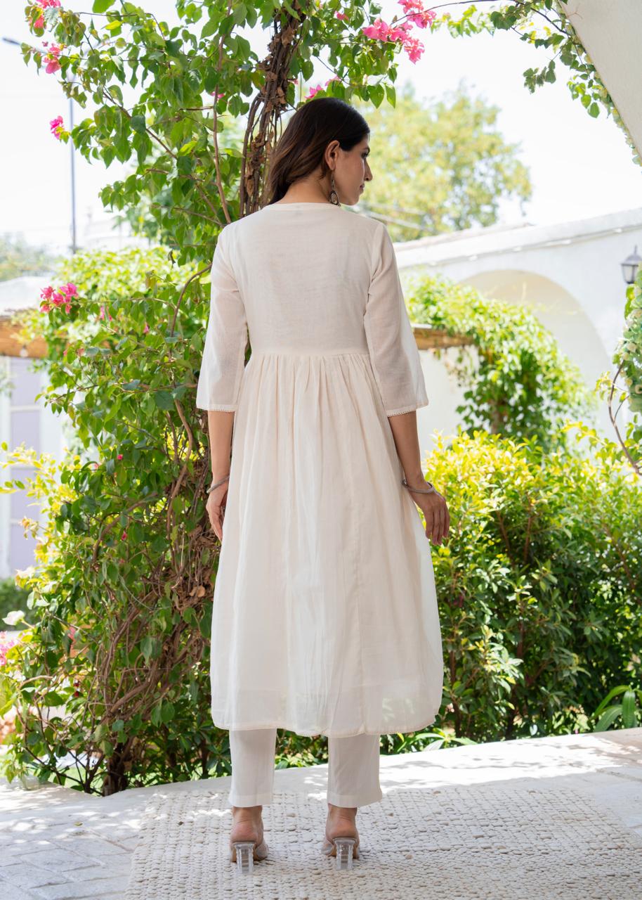 Elegant Off-White Anarkali Suit with Delicate Pastel Embroidery