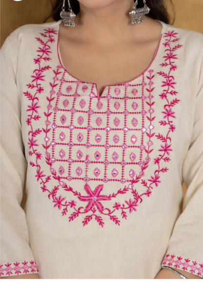 Pink Cotton Flex Straight Kurta with Pant and Dupatta