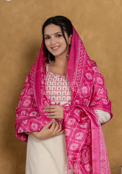 Pink Cotton Flex Straight Kurta with Pant and Dupatta