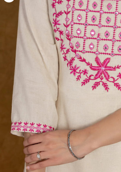 Pink Cotton Flex Straight Kurta with Pant and Dupatta