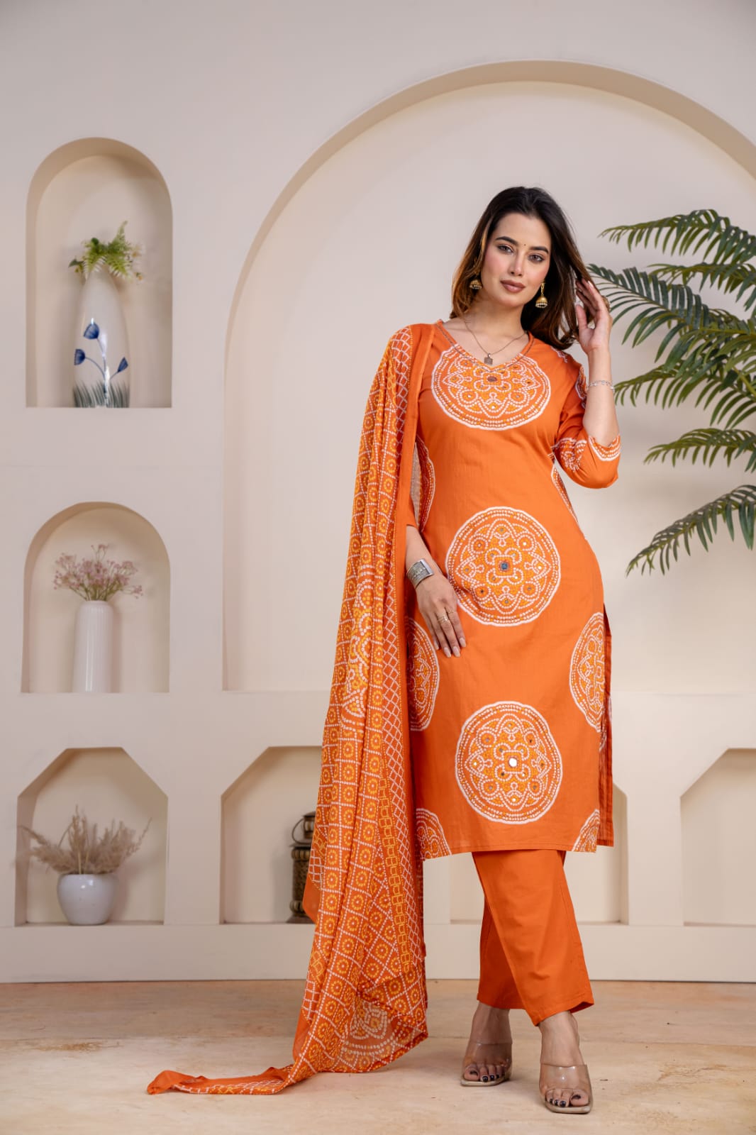 Ruaati Women Cotton Embroidery Kurta Pant Dupatta Suit Set for Festive Wear