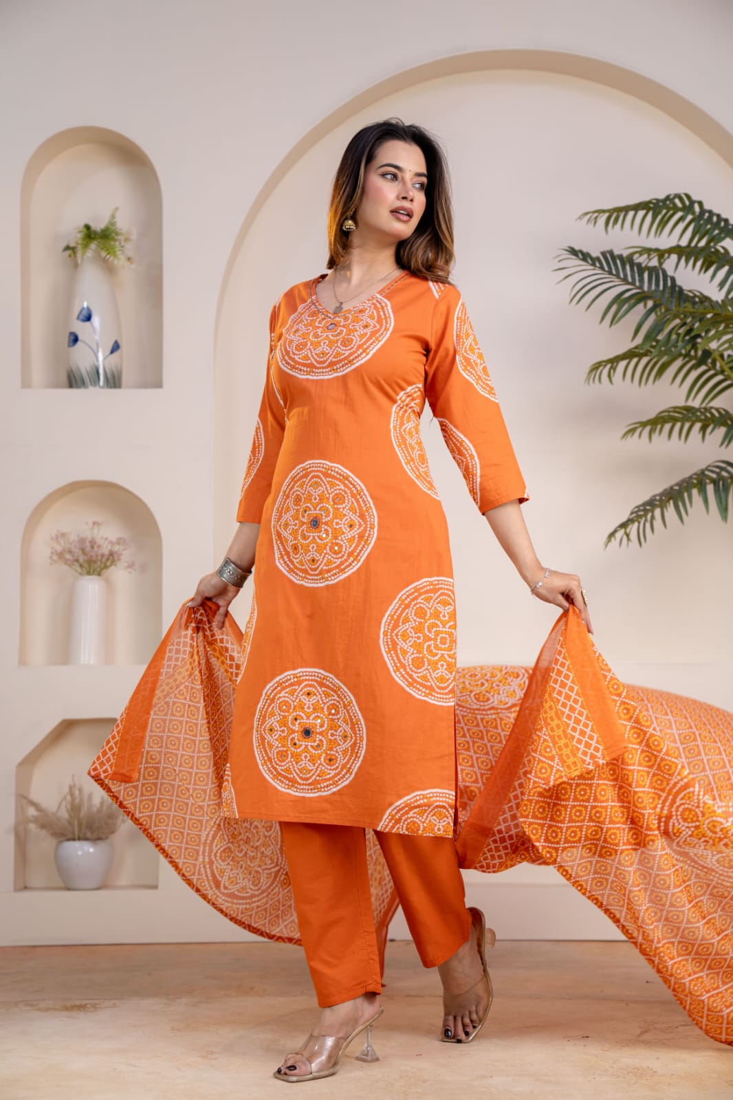 Ruaati Women Cotton Embroidery Kurta Pant Dupatta Suit Set for Festive Wear