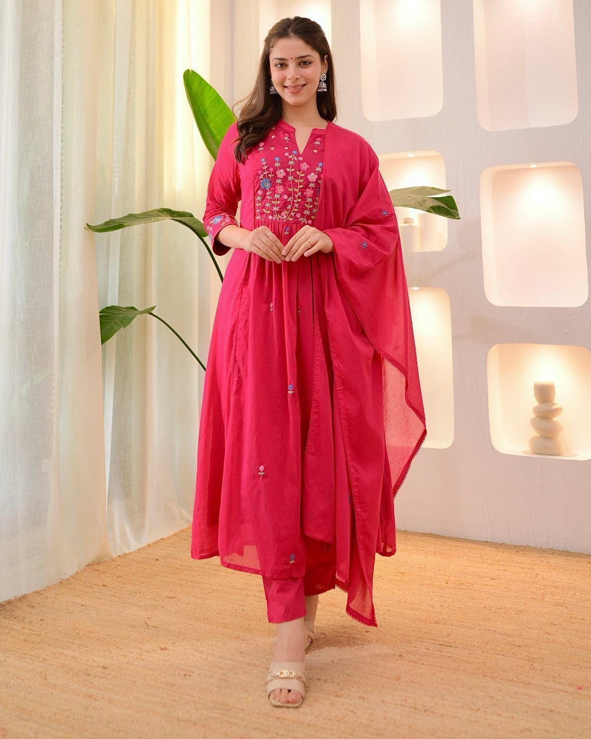 Ruaati Women Embroidery Work Kurta Pant & Dupatta Suit Sets for Festive Wear