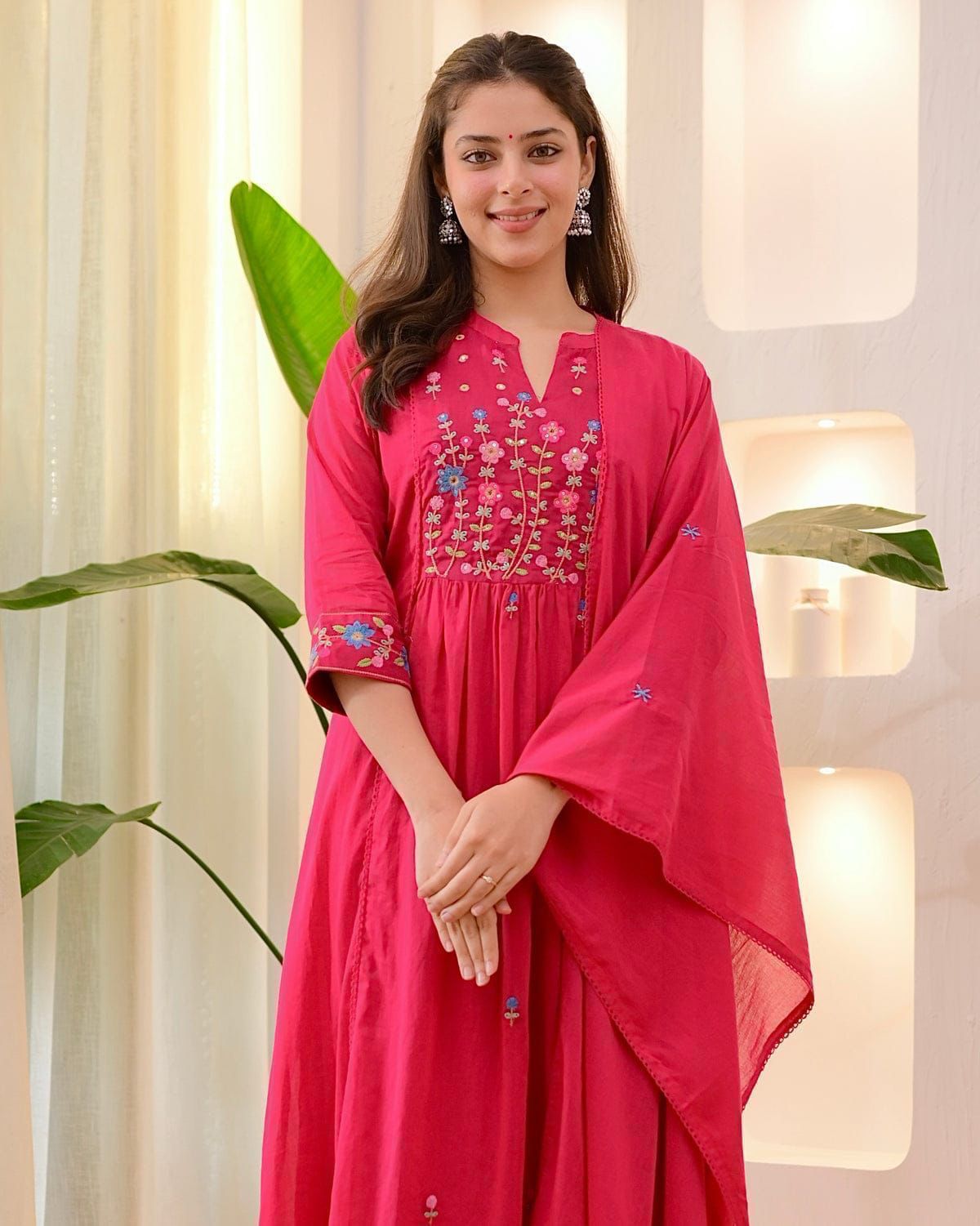 Ruaati Women Embroidery Work Kurta Pant & Dupatta Suit Sets for Festive Wear