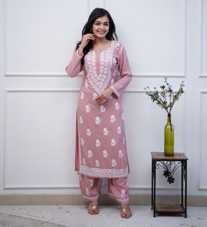 Ruaati Women Embroidery Kurta Pant Suit Sets for Daily Wear