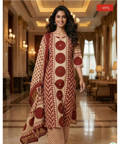 Ruaati Women Ethnic Printed Kurta Set with Pant & Dupatta | Elegant Daily Wear