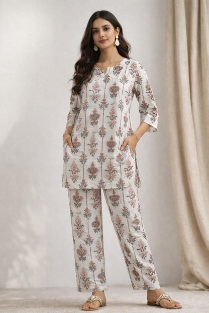 Ruaati Women Soft Cotton Floral Printed Night Suit Set with Relaxed Fit Top & Pajama