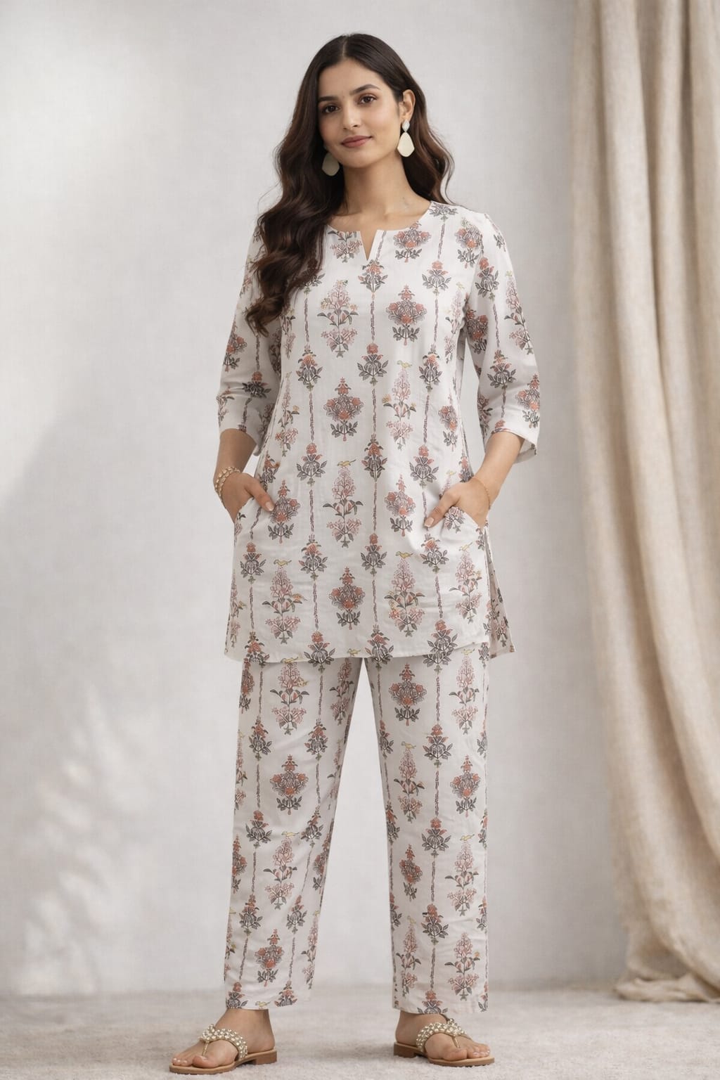 Ruaati Women Soft Cotton Floral Printed Night Suit Set with Relaxed Fit Top & Pajama