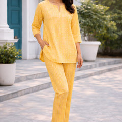 Yellow Printed Natural Crepe Co-Ord Set