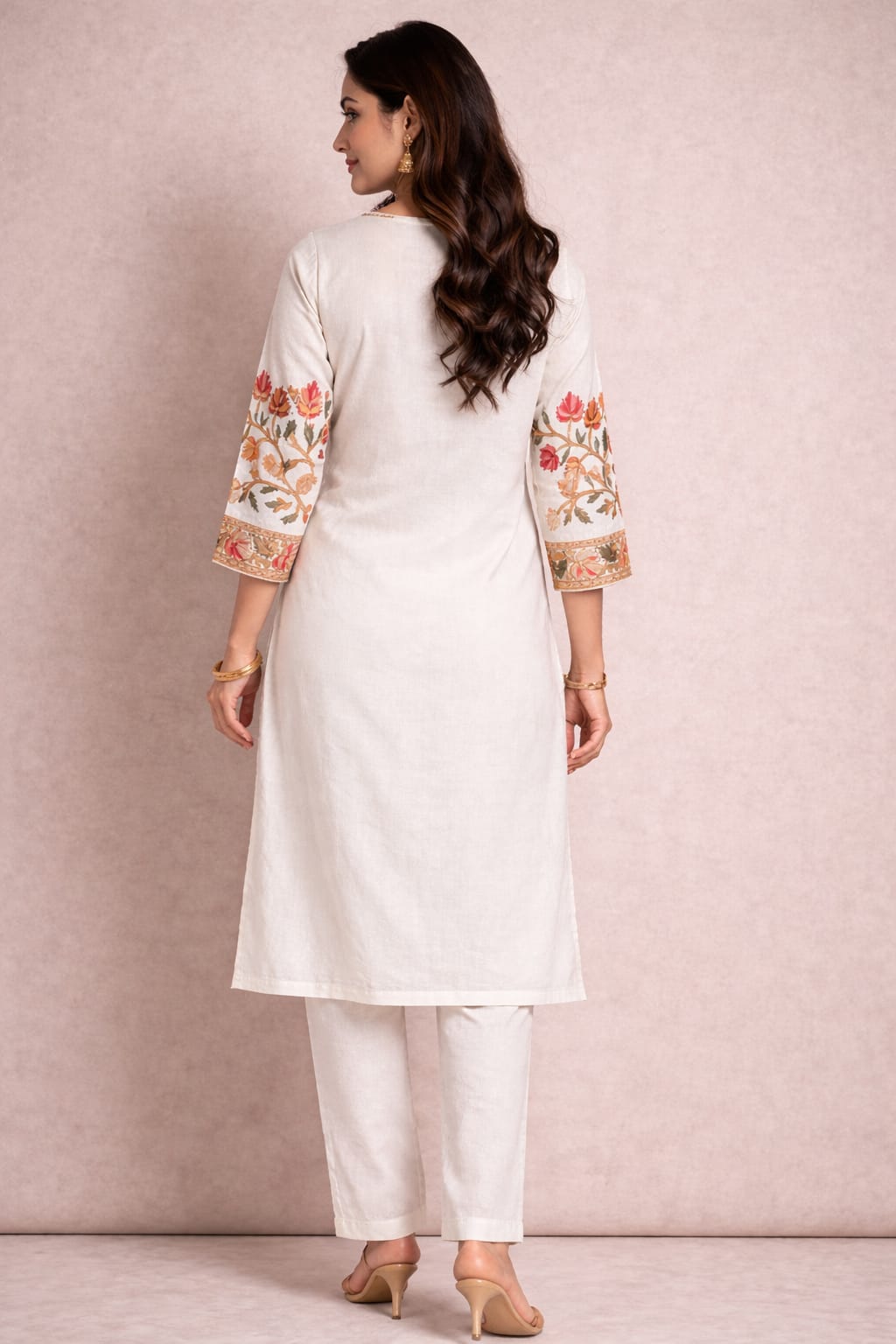 Ruaati Women White Reyon Embroidered Ethnic Wear with Traditional Neck & Border Work Kurti Set