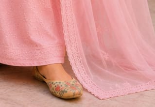 Ruaati Women Pink Mul Chanderi Chickankari Palazzo Set with Dupatta