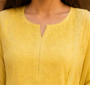 Ruaati Women Yellow Mul Chanderi Chickankari Palazzo Set with Dupatta