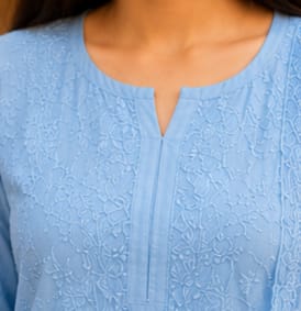 Ruaati Women Sky Blue Mul Chanderi Chickankari Palazzo Set with Dupatta