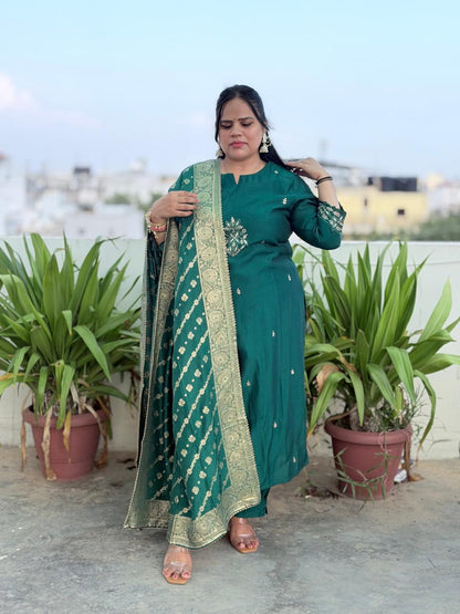 Premium Muslin Silk Suit Set with Heavy Hand Adda Work & Designer Banarasi Dupatta for Women