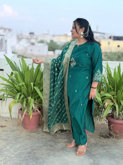 Premium Muslin Silk Suit Set with Heavy Hand Adda Work & Designer Banarasi Dupatta for Women