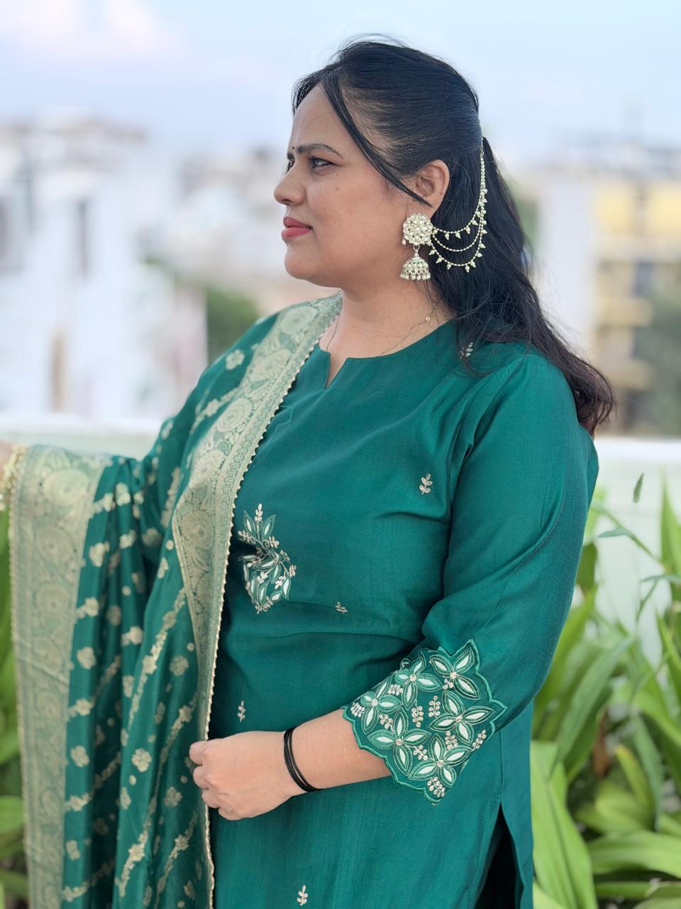 Premium Muslin Silk Suit Set with Heavy Hand Adda Work & Designer Banarasi Dupatta for Women