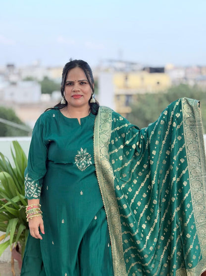 Premium Muslin Silk Suit Set with Heavy Hand Adda Work & Designer Banarasi Dupatta for Women