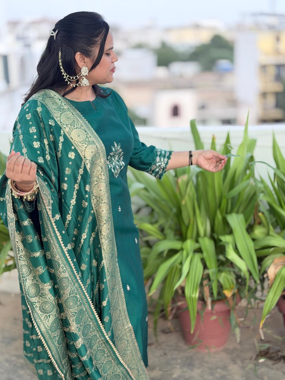 Premium Muslin Silk Suit Set with Heavy Hand Adda Work & Designer Banarasi Dupatta for Women