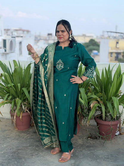 Premium Muslin Silk Suit Set with Heavy Hand Adda Work & Designer Banarasi Dupatta for Women