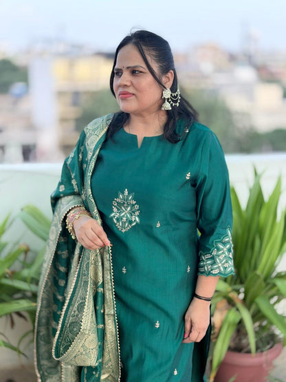 Premium Muslin Silk Suit Set with Heavy Hand Adda Work & Designer Banarasi Dupatta for Women