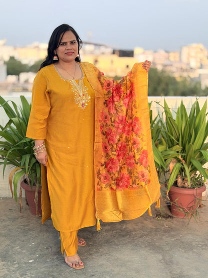 Premium Matka Silk Fabric Lining Attached Heavy Suit Set with Floral Banarasi Dupatta