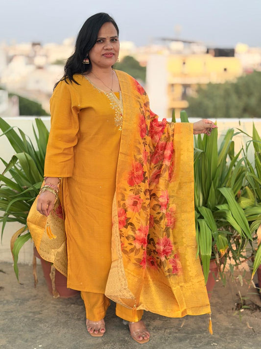 Premium Matka Silk Fabric Lining Attached Heavy Suit Set with Floral Banarasi Dupatta