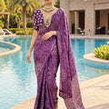 Purple Modal Silk Saree with Mirror Work & Designer Border