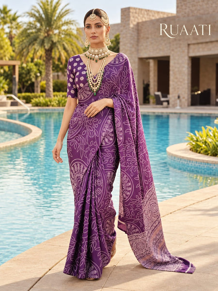 Wine Modal Silk Saree with Mirror Work & Designer Border
