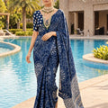 Blue Modal Silk Saree with Mirror Work & Designer Border