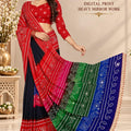 Multi Color Georgette Saree with Digital Print & Heavy Mirror Work