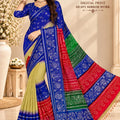 Blue & Red Georgette Saree with Traditional Mirror Embellishments
