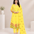 Lemon Yellow Floral Embroidered A-Line Suit Set