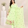 Mint Green Floral Embroidered A-Line Suit Set