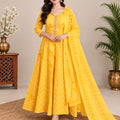 Yellow Floral Embroidered Mul Cotton Anarkali Set