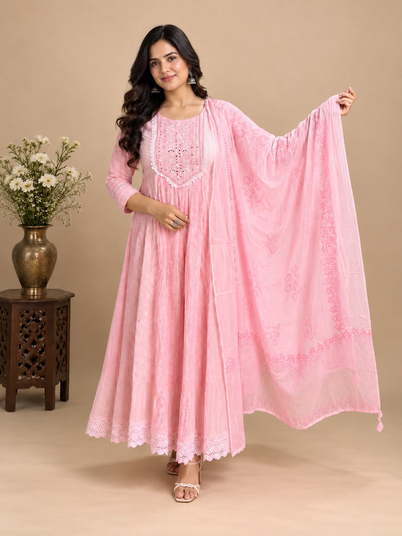 Baby Pink Embroidered Anarkali Set