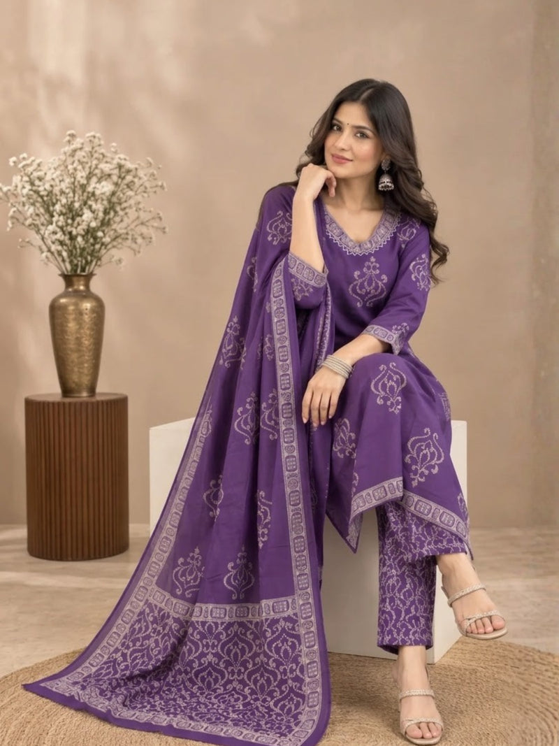 Purple Embroidered Suit with Dupatta