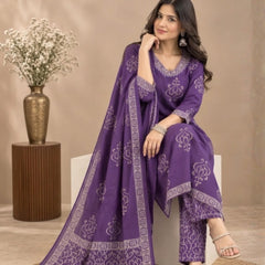 Purple Embroidered Suit with Dupatta