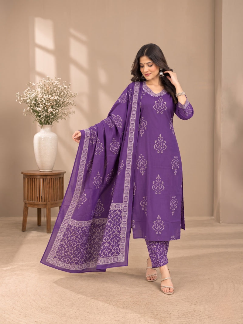 Purple Embroidered Suit with Dupatta