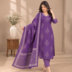 Purple Embroidered Suit with Dupatta