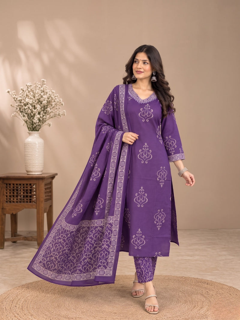 Purple Embroidered Suit with Dupatta