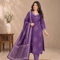 Purple Embroidered Suit with Dupatta